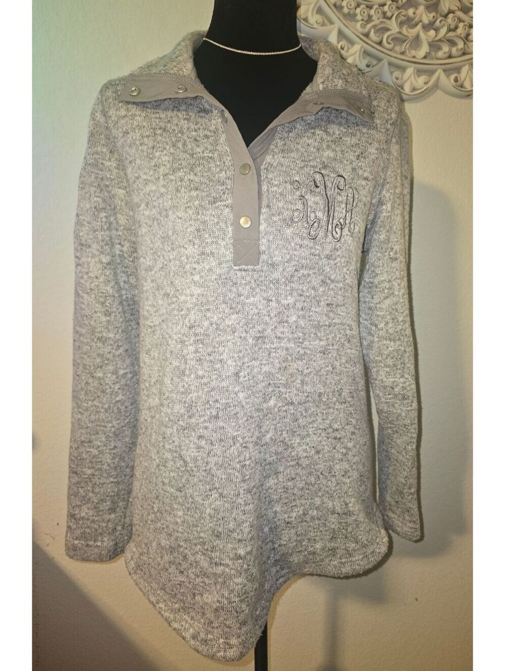 MarleyLilly Gray Pullover Sweater with Monogram